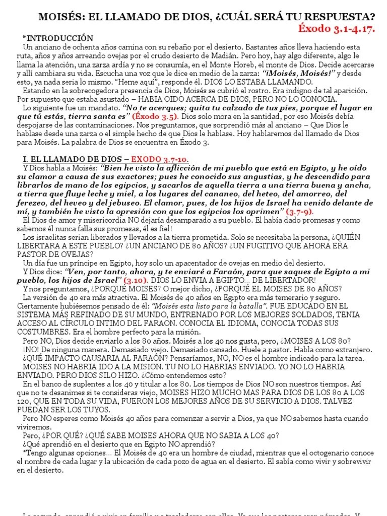 EXODO 3.1-4.17 - Moises, El Llamado De Dios | PDF | Moisés | Libro Del éxodo