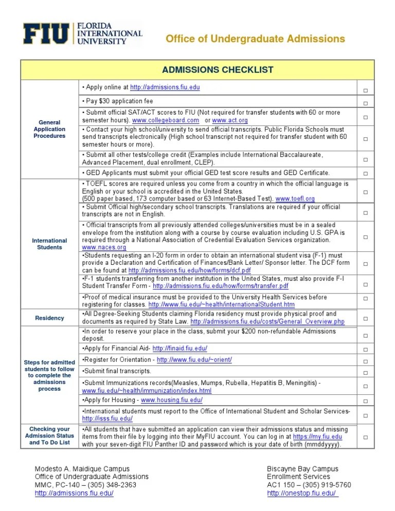 Checklist Admissions | PDF