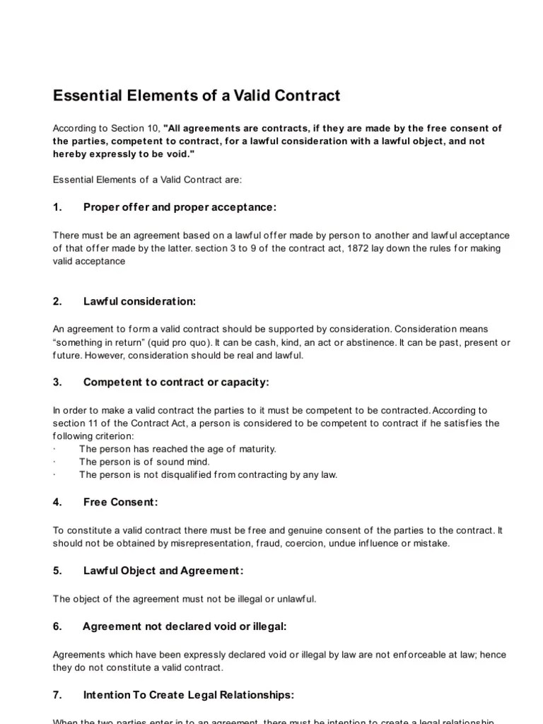 Essential Elements Of A Valid Contract | PDF | Legal Documents | Business Law