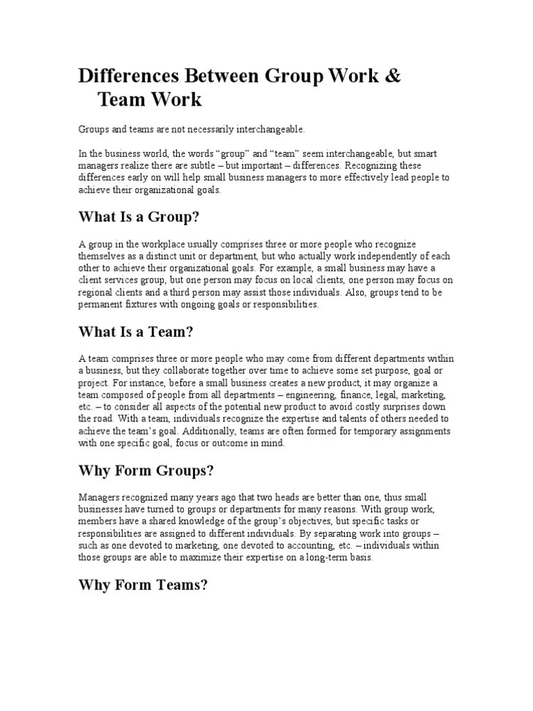 Differences Between Group & Team | PDF | Goal | Leadership