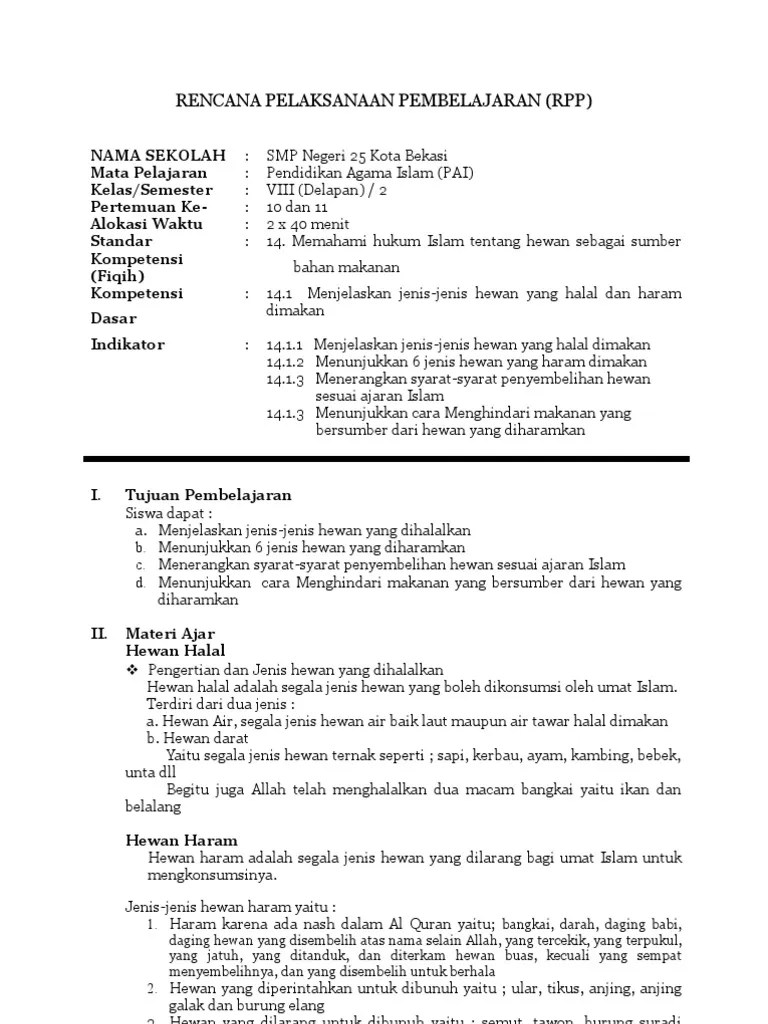 Rpp Makanan Dan Minuman Yang Halal Dan Haram Kelas 8 Pdf