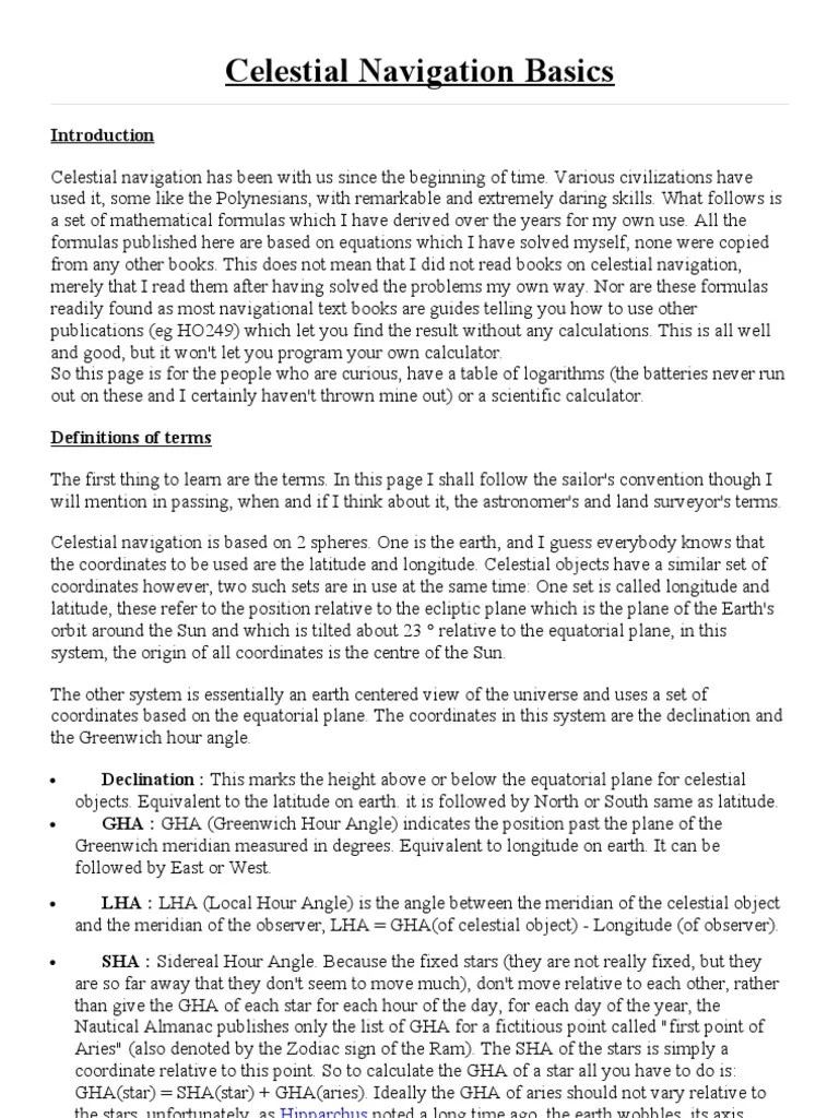Celestial Navigation Basics | PDF | Longitude | Latitude