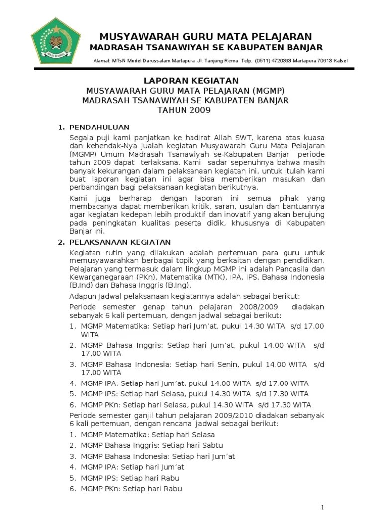 Contoh Laporan Kegiatan Mgmp Bahasa Inggris Kumpulan Cute766