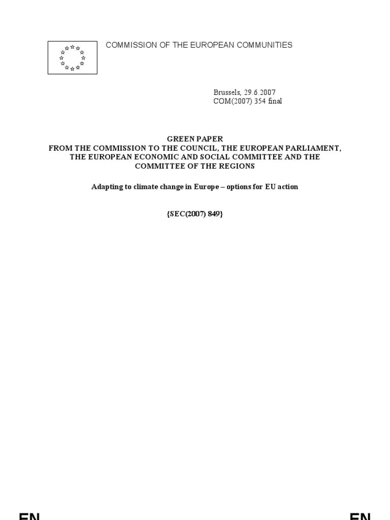 Green Paper Adapting To Climate Change In Europe | PDF | Global Warming | Climate Change Mitigation