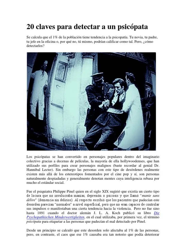 20 Claves Para Detectar A Un Psicópata | PDF | Psicopatía | Ciencias Del Comportamiento
