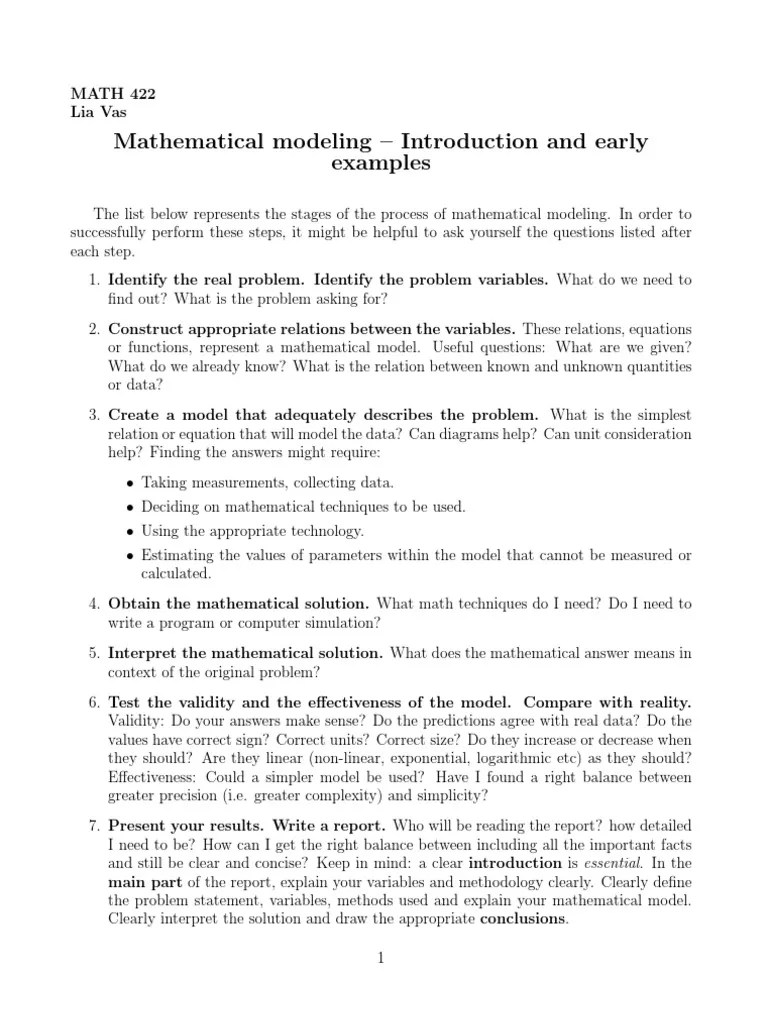 Mathematical Modeling - Introduction And Early Examples | PDF