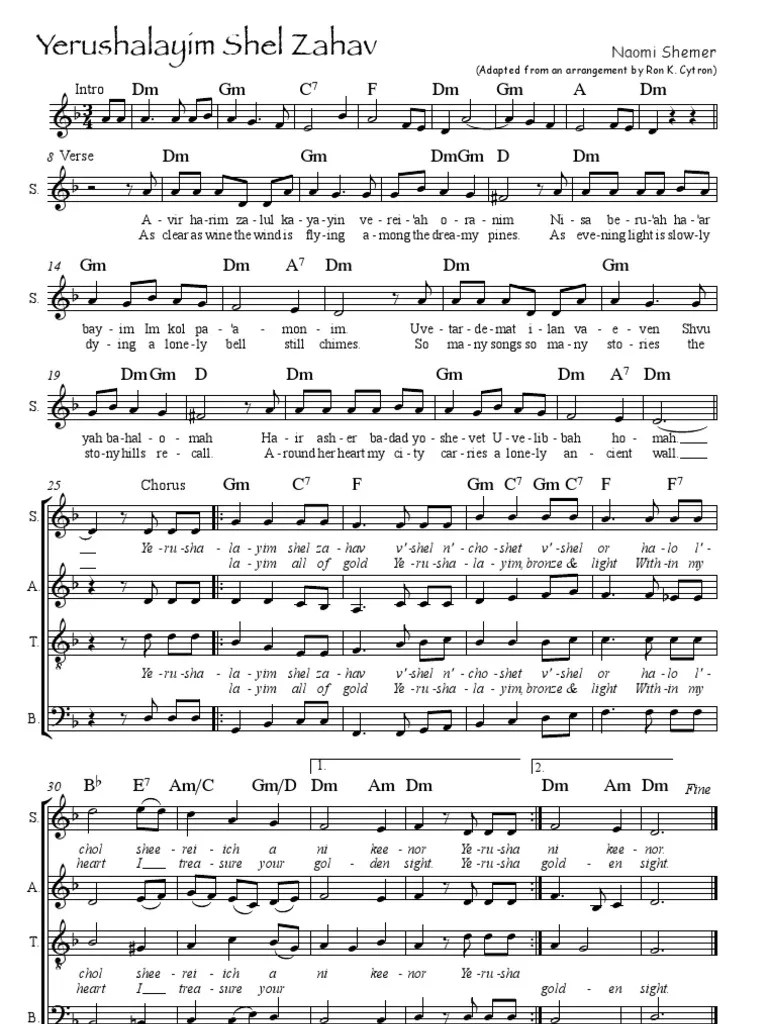 Jerusalem Of Gold Lever Harp Solo Naomi Shemer Digital Sheet Music For Download Print S0 279221 Sheet Music Plus 