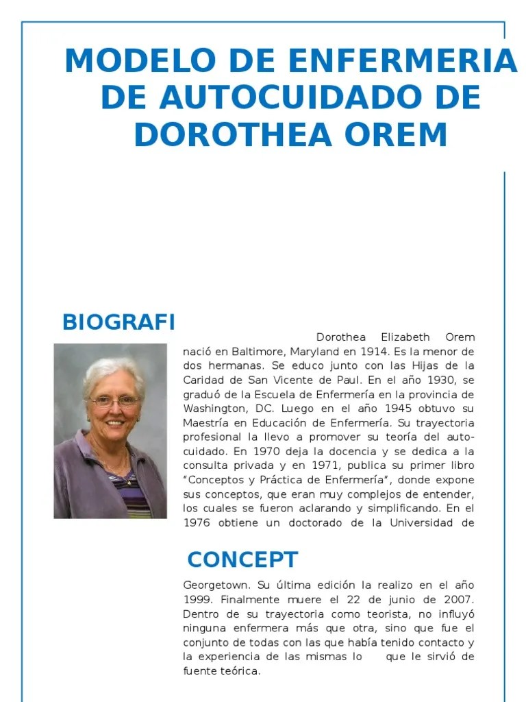 Modelo De Enfermeria De Autocuidado De Dorothea Orem | PDF | Enfermería ...
