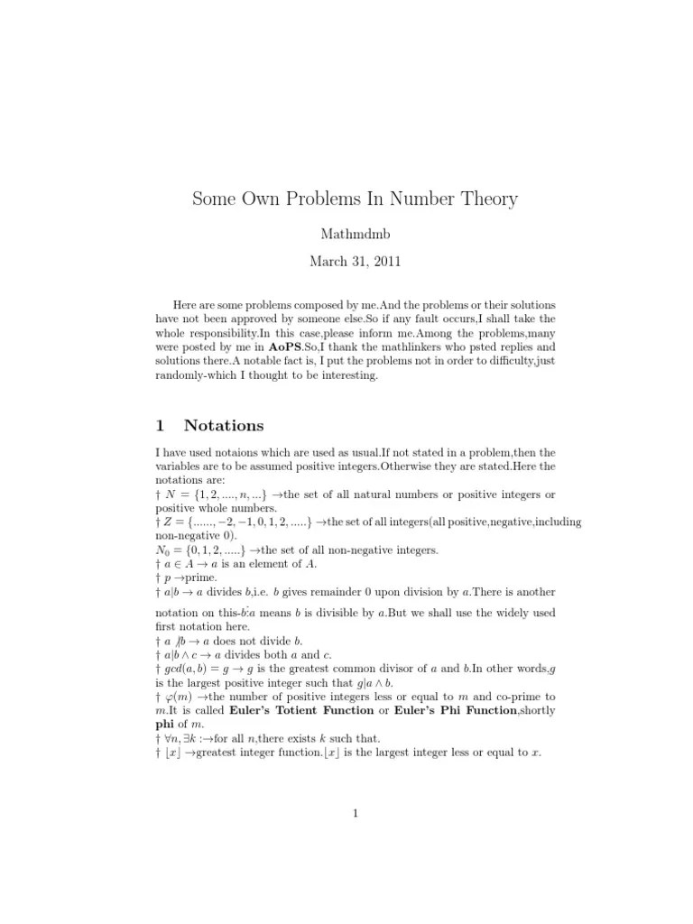 Problems In Number Theory | PDF | Elementary Mathematics | Numbers
