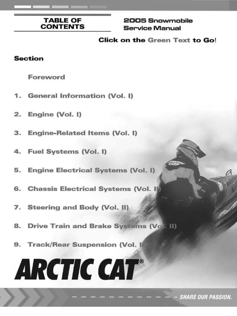 Arctic Cat 2005 Snowmobile Service Manual All Models