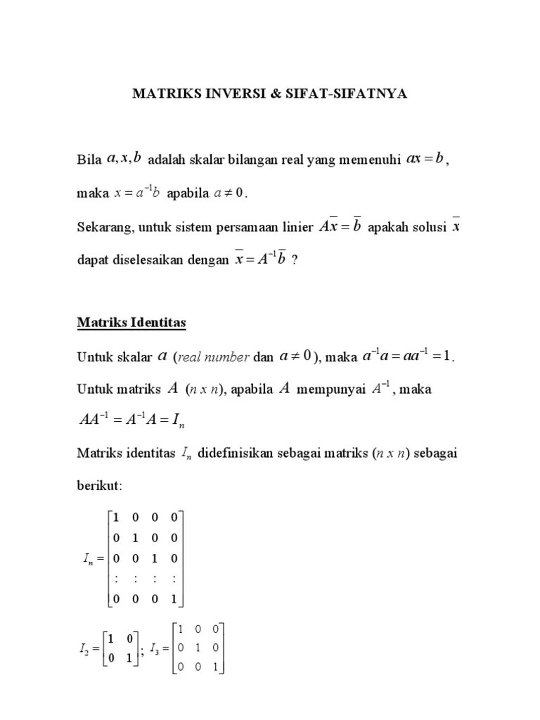 Matriks Inversi Dan Sifat2nya | PDF
