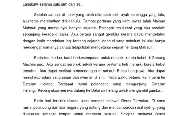 Cuti persekolahan contoh karangan bahasa inggeris tentang percutian malayagas . Pulau Langkawi Contoh Karangan Pengalaman Bercuti Di Cuitan Dokter