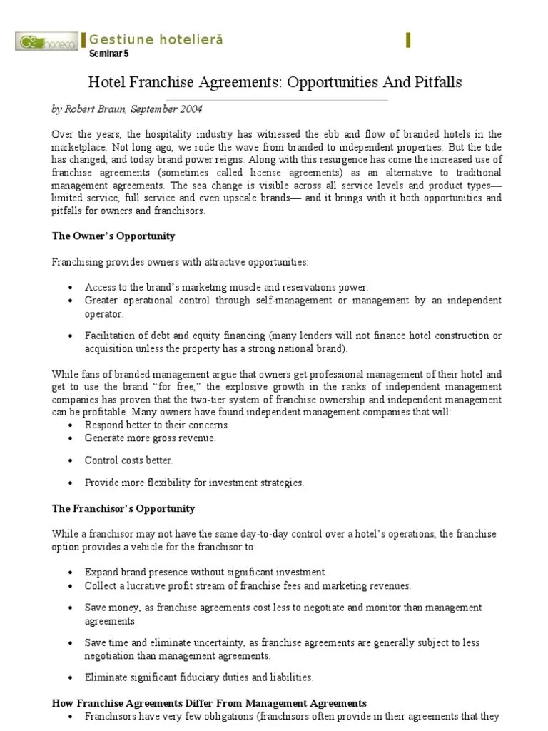 Hotel franchise agreement