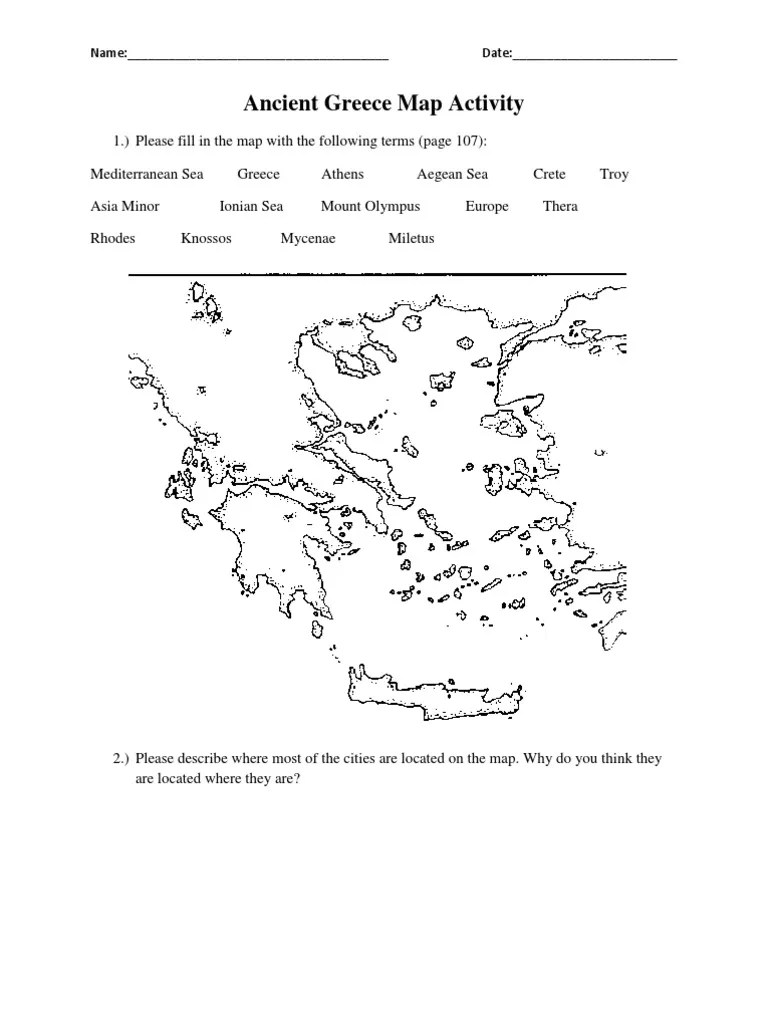Ancient greece map worksheet