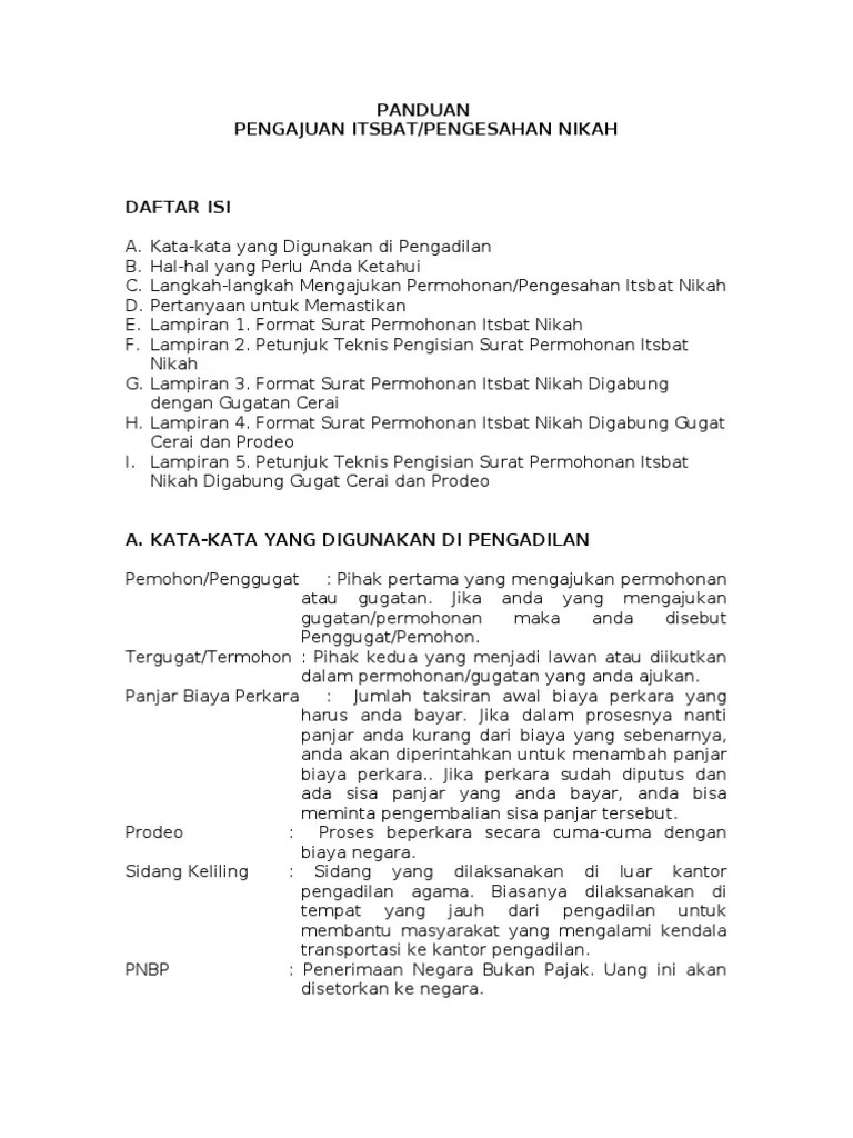 Semoga contoh format ini dapat bermanfaat. Panduan Itsbat Nikah Pdf