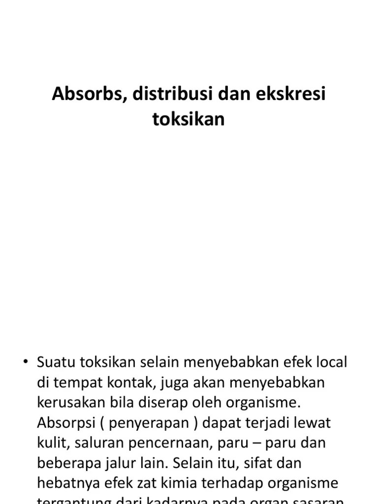 Absorbs, Distribusi Dan Ekskresi Toksikan | PDF