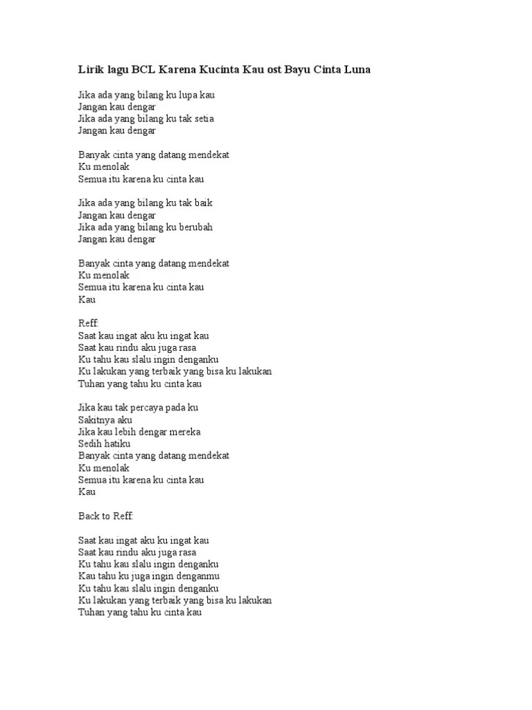 Verse 'ku cinta kau yesus, 'ku puji kau yesus 'ku sembah kau yesus tuhan dan rajaku dengan seg'nap hati dan dengan seg'nap . Karena Kucinta Kau Pdf
