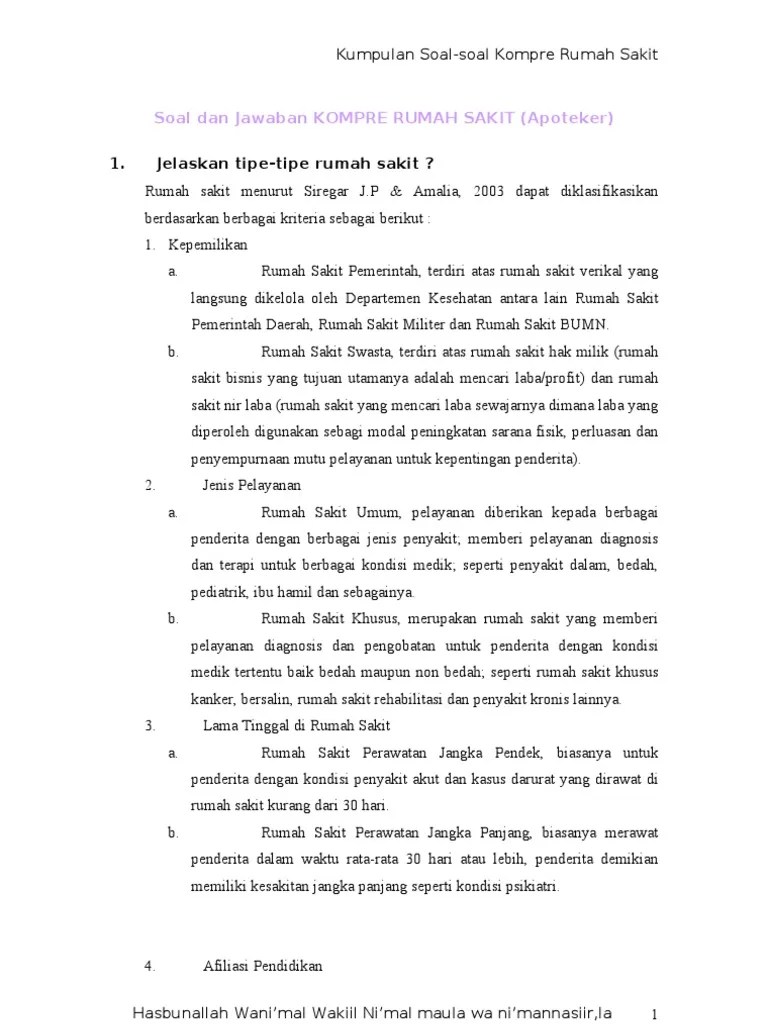 Contoh soal essay pelayanan farmasi. Soal Tes Apoteker Di Rumah Sakit Jawabanku Id