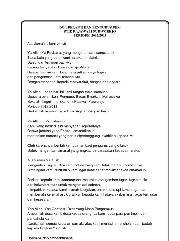 Doa Pelantikan Pengurus Bem | PDF