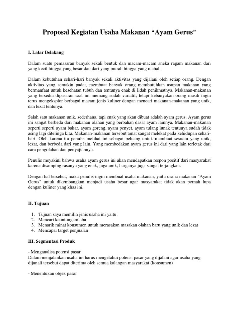 Tidak hanya sekedar kegiatan bazaar yang menjadi event utama. Proposal Kegiatan Usaha Makanan Pdf