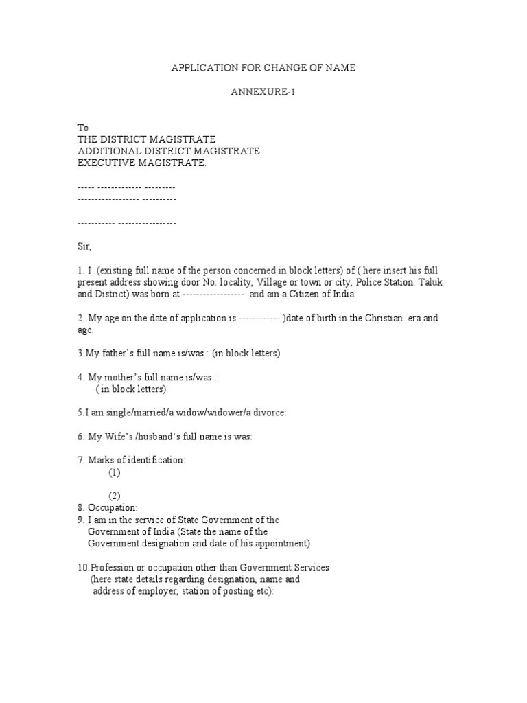 Change Of Name Application Form | Download Free PDF | Affidavit | Magistrate