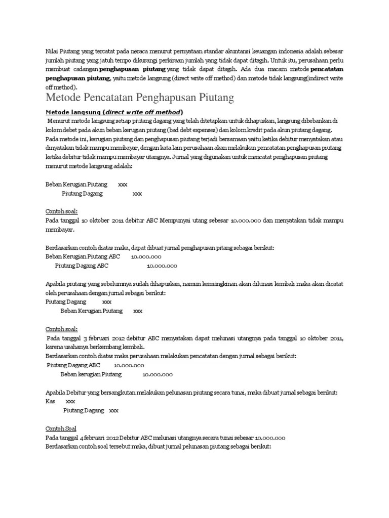 Metode Penghapusan Piutang | PDF