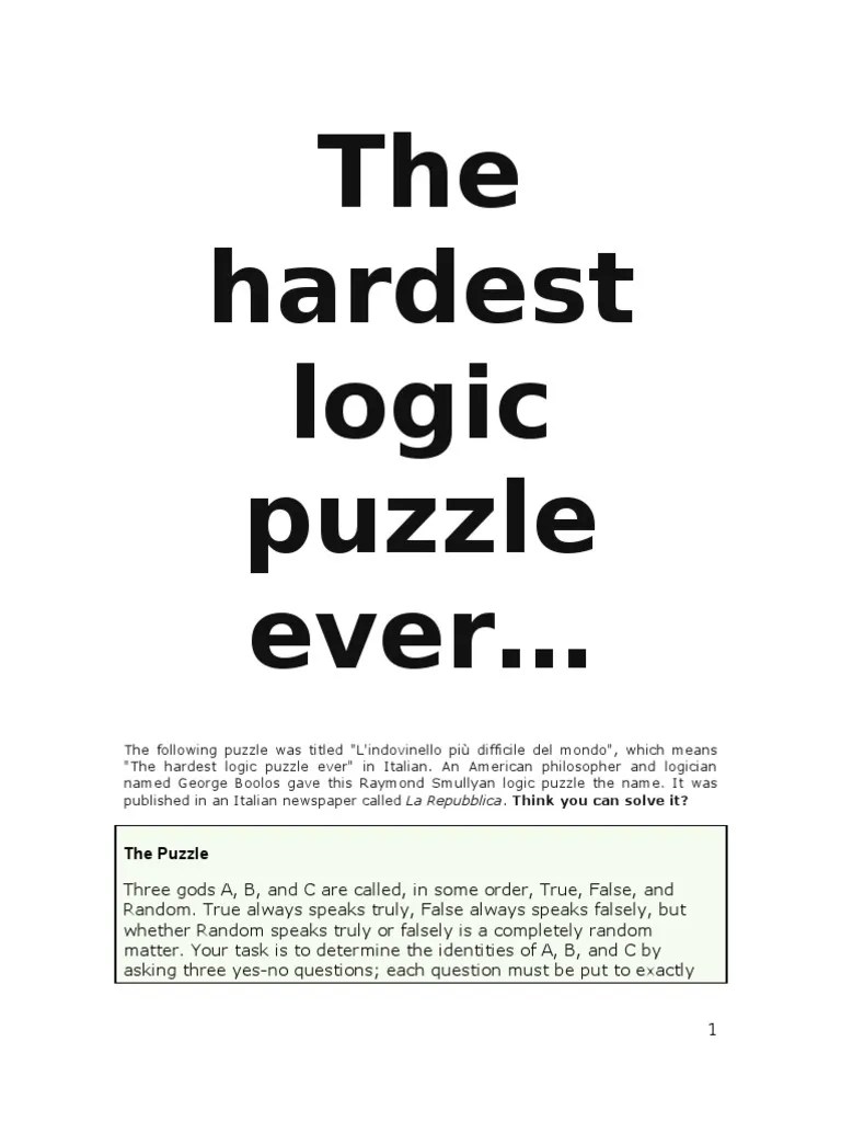 The Hardest Logic Puzzle Ever | PDF | Philosophical Theories | Cognition