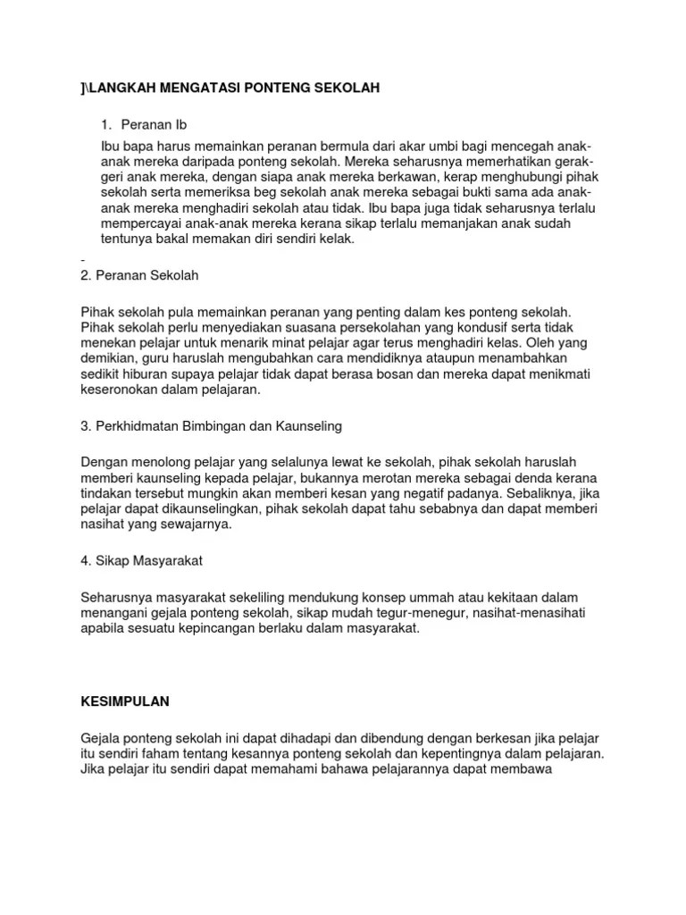 Langkah membanteras gejala ponteng sekolah dalam kalangan pelajar. Langkah Mengatasi Ponteng Sekolah Pdf