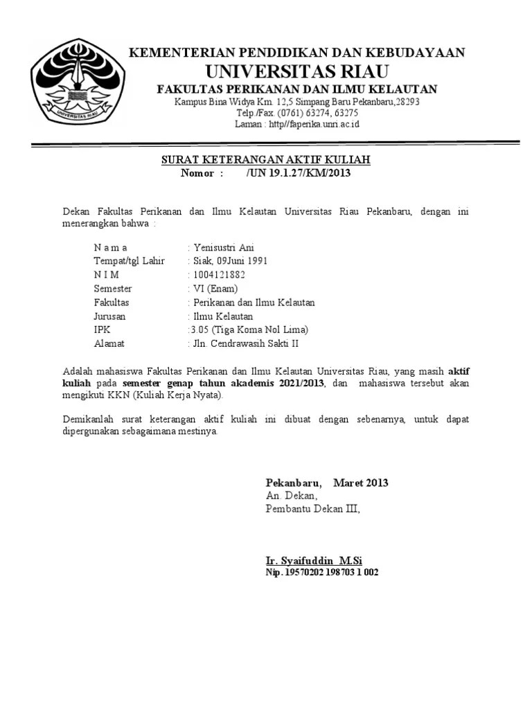 Serahkan persyaratan ke staff fakultas; Surat Keterangan Aktif Kuliah Pdf