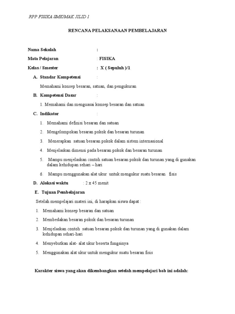 Demikian sekilas informasi mengenai rpp 1 lembar fisika sma/smk lengkap gratis download. Rpp Fisika Smk Kelas X Eek Pdf