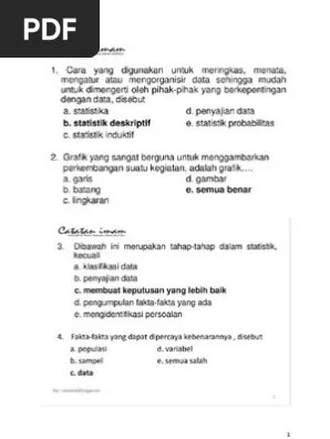 Agama bulan dan bumi d. Latihan Soal Uts Statistika Deskriptif