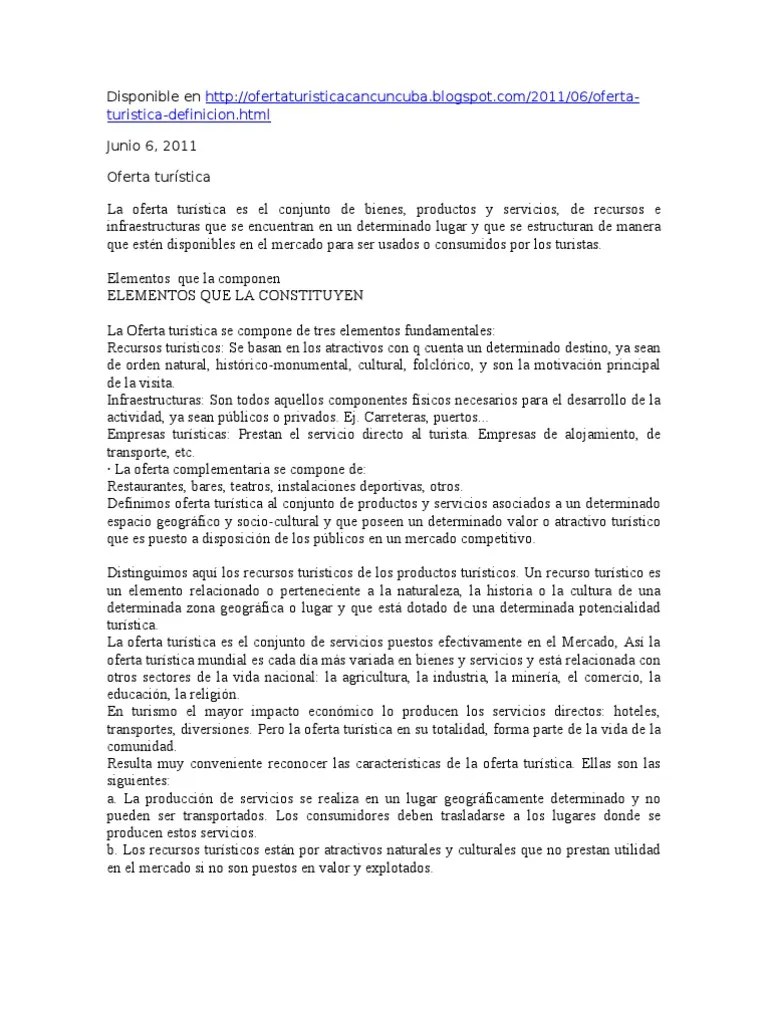 Definicion Oferta Turistica | PDF | Turismo | Oferta (economía)