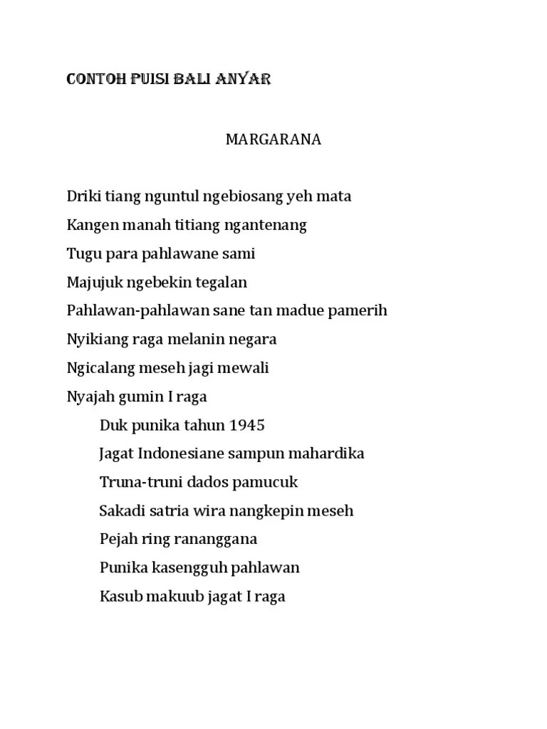 Contoh Puisi Bali Anyar Yang Singkat Kumpulan Puisi Cute766