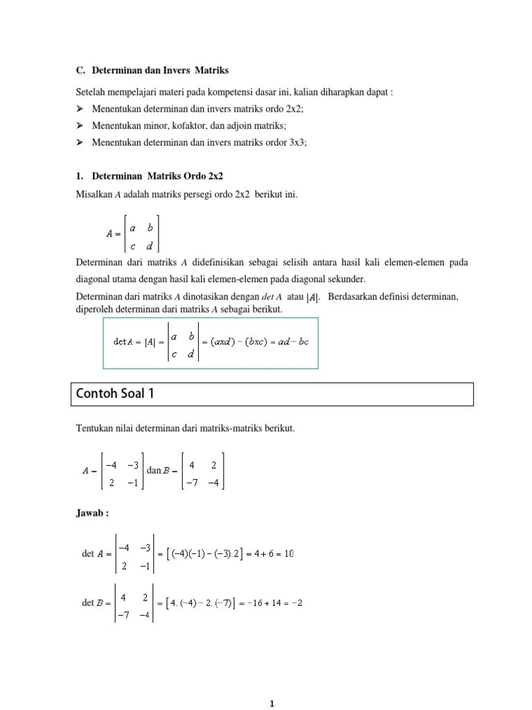 Contoh Soal Invers Matriks Berordo 2