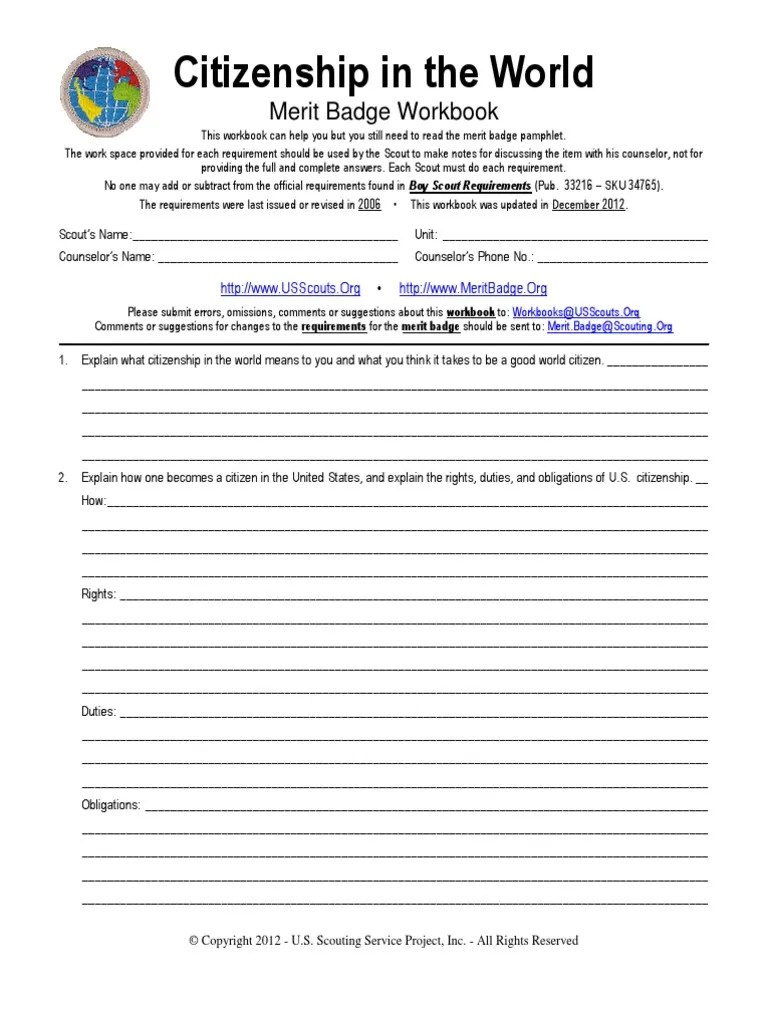 However, the boy scouts of america discourages the use of such worksheets. Citizenship In The World Merit Badge Worksheet Pdf Boy Scouts Of America Scouting