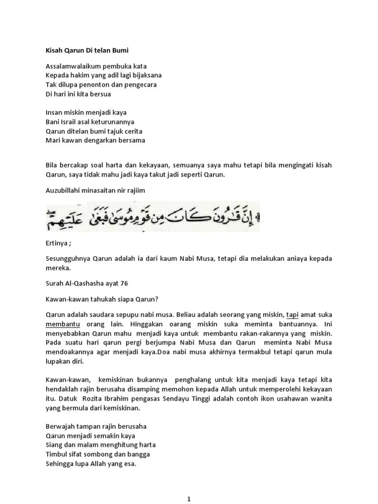 Kursi dan permadaninya hilang ditelanya. Kisah Qarun Di Telan Bumi Pdf
