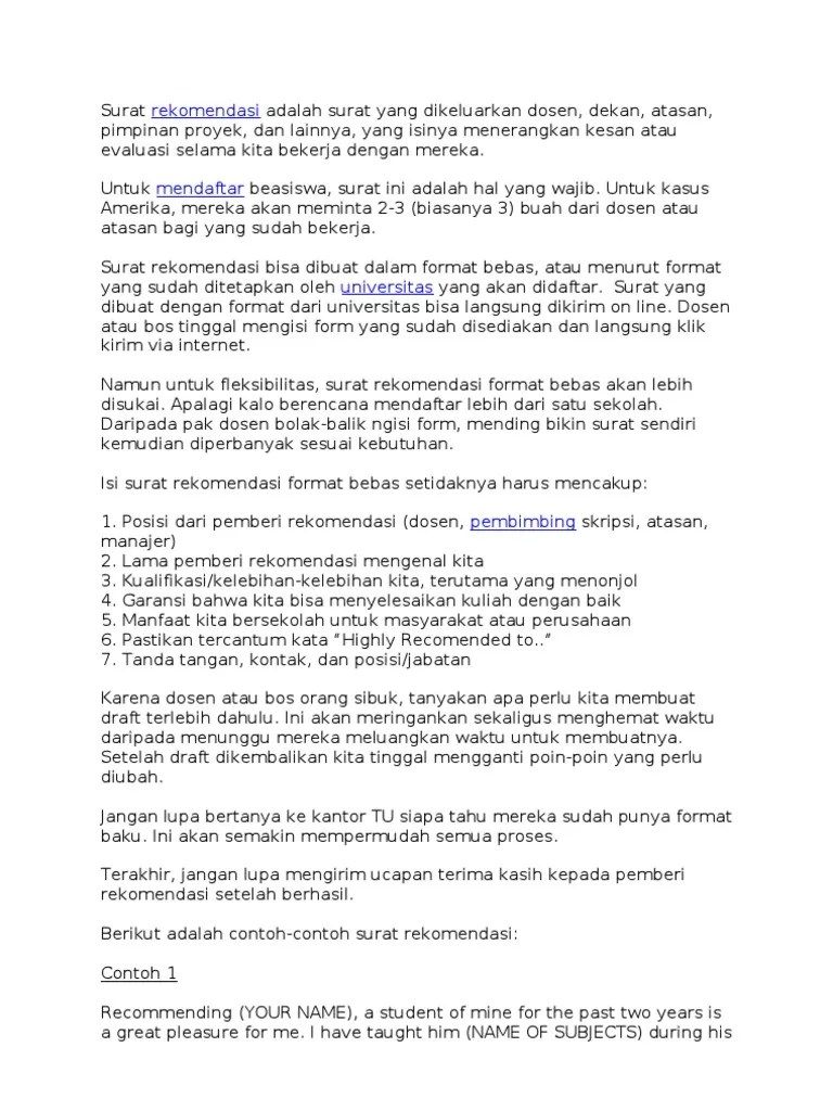 Surat Rekomendasi Bahasa Inggris Beasiswa / 12 Contoh Surat Rekomendasi Kerja Beasiswa Dan Organisasi : Josie marington scholarship coordinator abc university engelwood, colorado, .