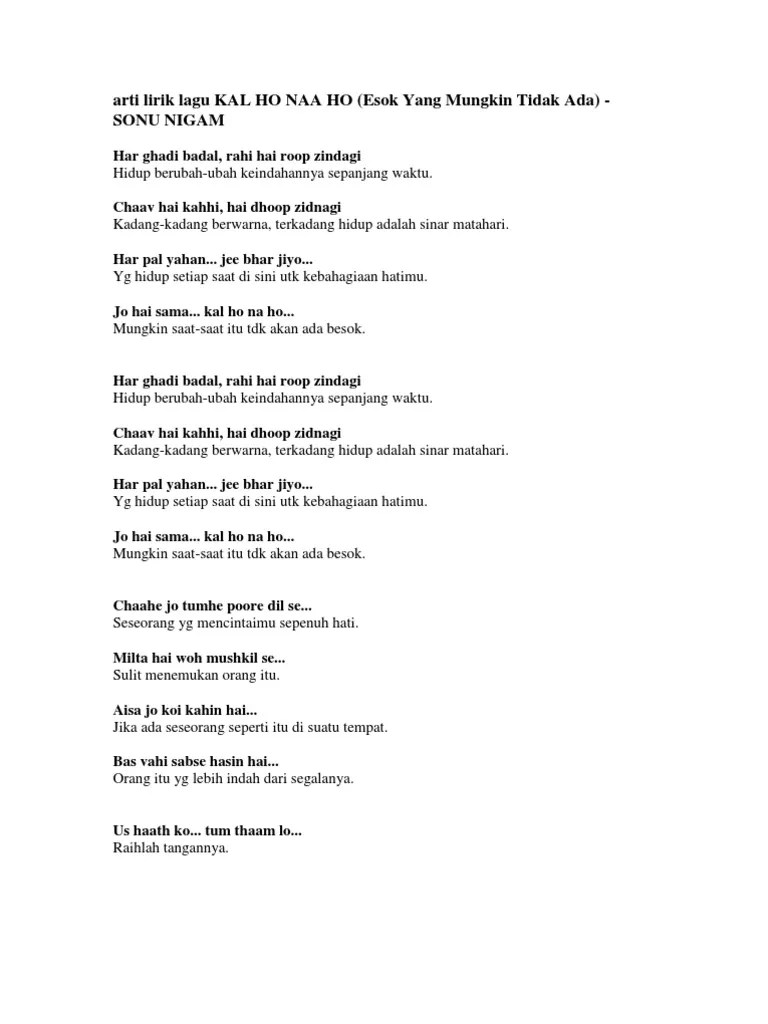 Jo hai sama, kal ho na ho. Arti Lirik Lagu Kal Ho Naa Ho Pdf