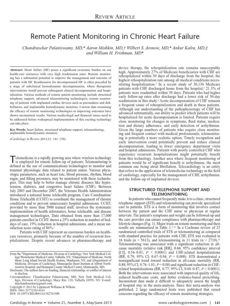 Remote Patient Monitoring In Chronic Heart Failure | PDF | Heart Failure | Artificial Cardiac ...