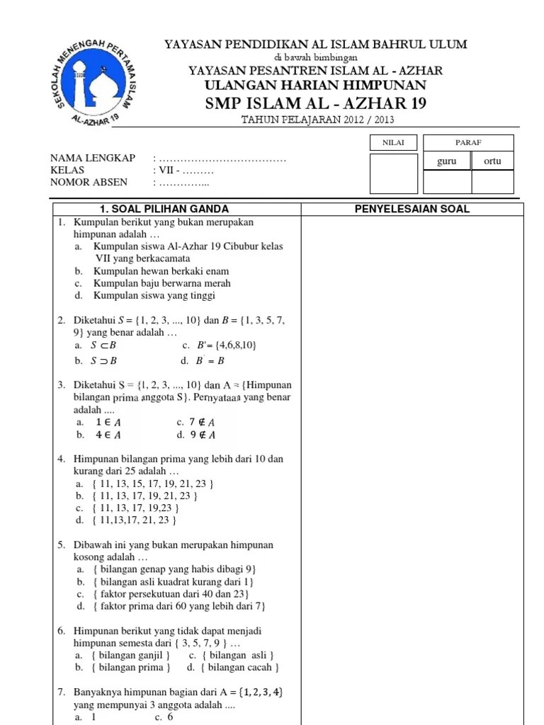 Kumpulan Soal Un Smp Materi Tentang Himpunan Jawabanku Id