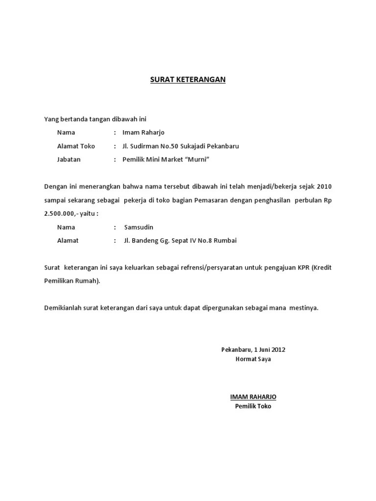 Tertarik membeli rumah idaman lewat kredit kepemilikan rumah alias kpr? Contoh Surat Keterangan Perusahaan Untuk Kpr Pdf
