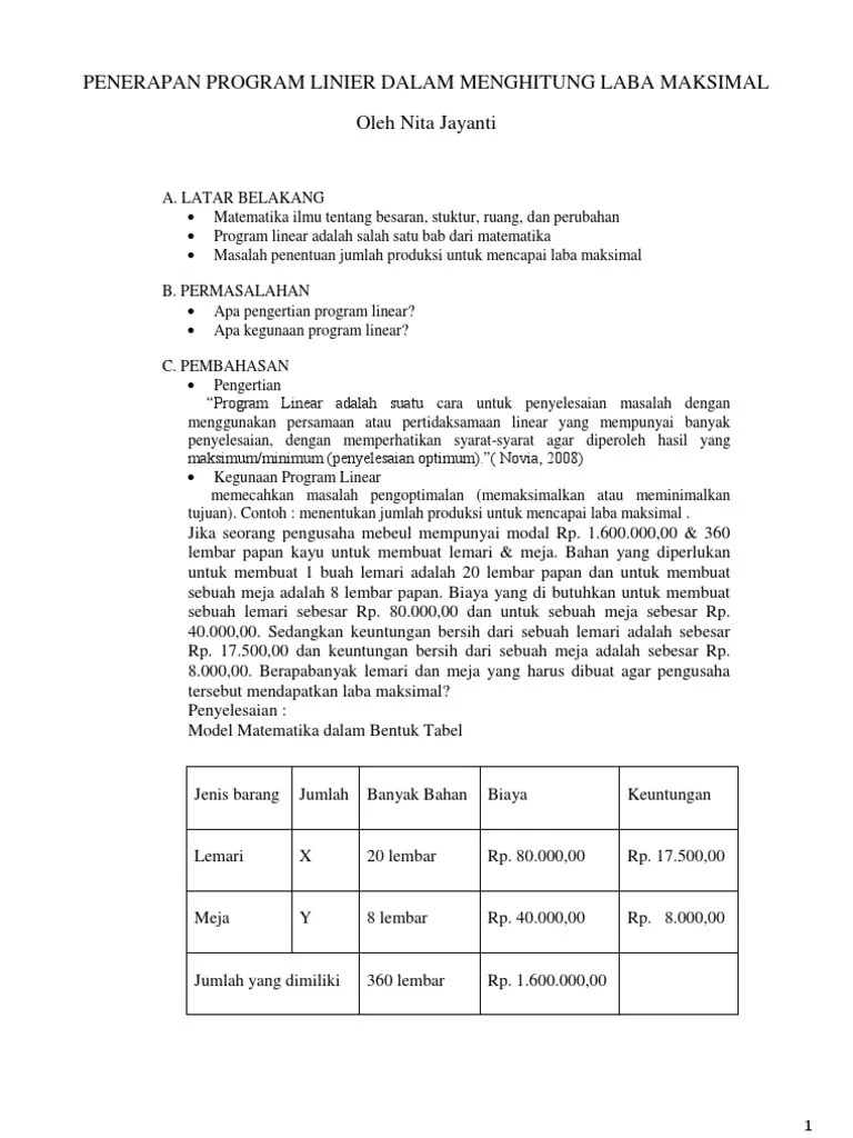 Penerapan Program Linier Untuk Menghitung Laba Maksimal | PDF