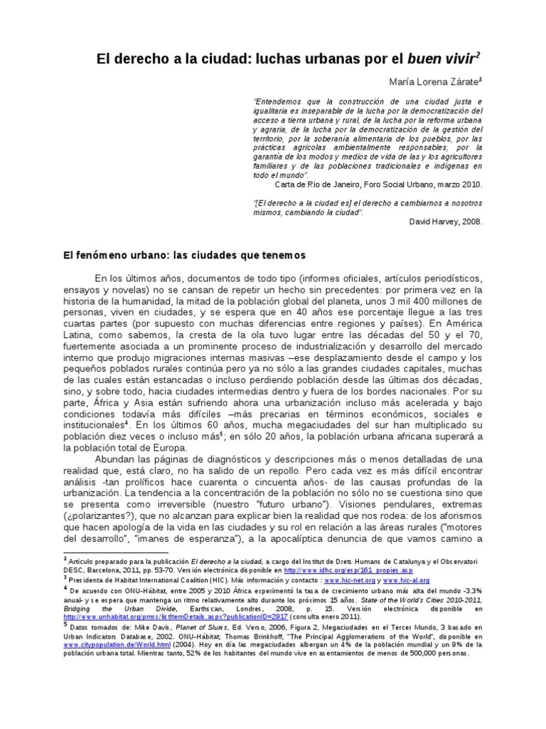 HIC El Derecho A La Ciudad - Buen Vivir-Maria Lorena Zarate | PDF ...