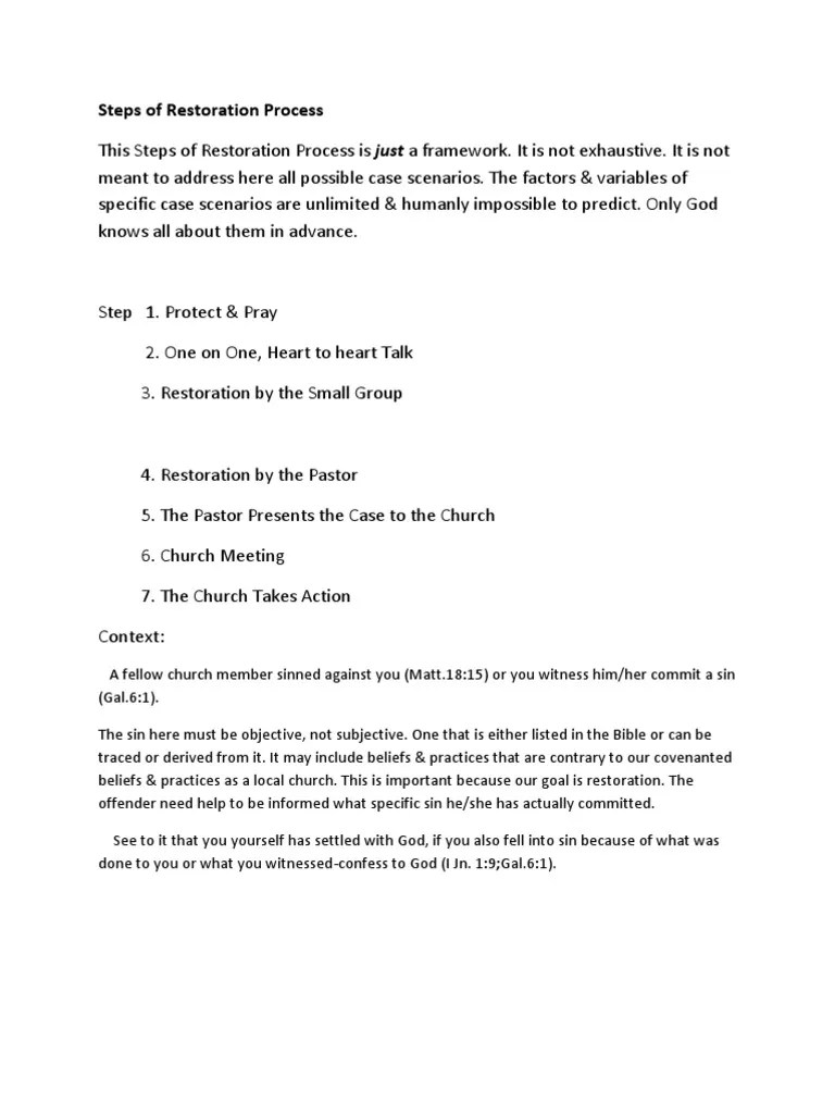 Steps Of Restoration Process | PDF | Repentance | Sin