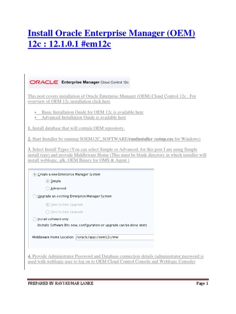 Install Oracle Enterprise Manager | Download Free PDF | Oracle Database ...
