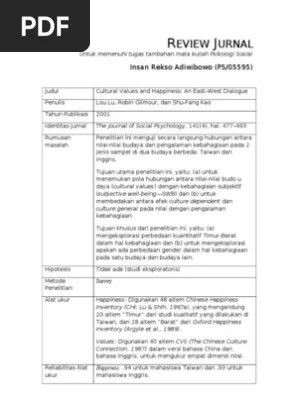 Membaca contoh review jurnal nasional dan internasional juga pastinya sudah. Template Review Jurnal Psikologi Pdf