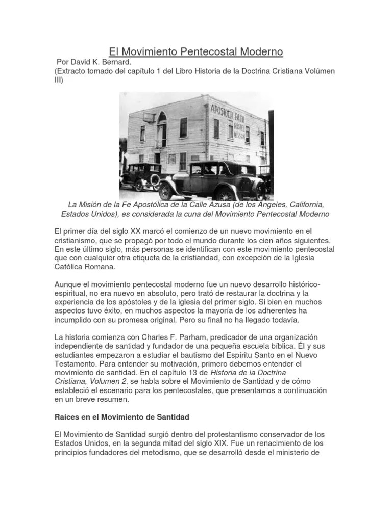 El Movimiento Pentecostal Moderno Pentecostalismo Santificacion