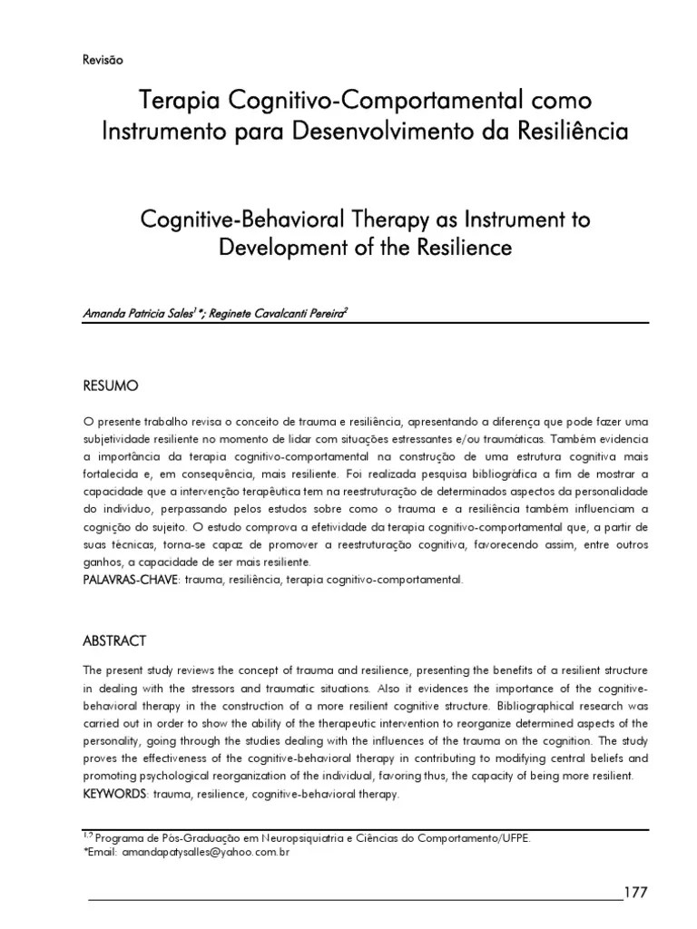Terapia Cognitivo-Comportamental Como Instrumento Para Desenvolvimento Da Resiliência PDF | PDF ...