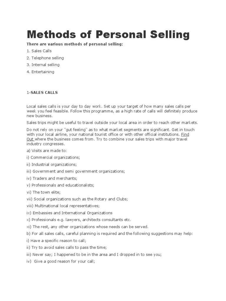 Methods of personal selling