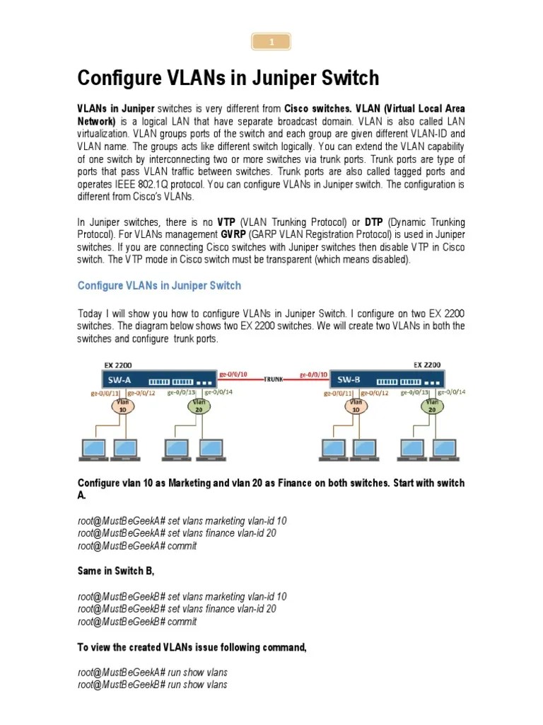 Configure VLANs In Juniper Switch | PDF | Network Switch | Network ...